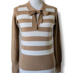 Vtg Kors Michael Kors Cashmere Secretary Bow Tie Pullover Stripe Sweater S Beige